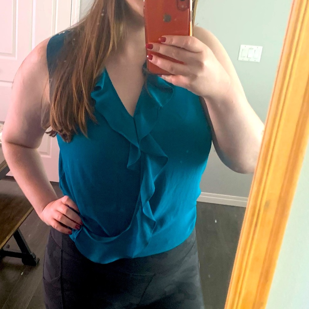 Blue Top with Ruffle Detail
